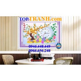 Tranh gắn đá đòng hồ hoa mai